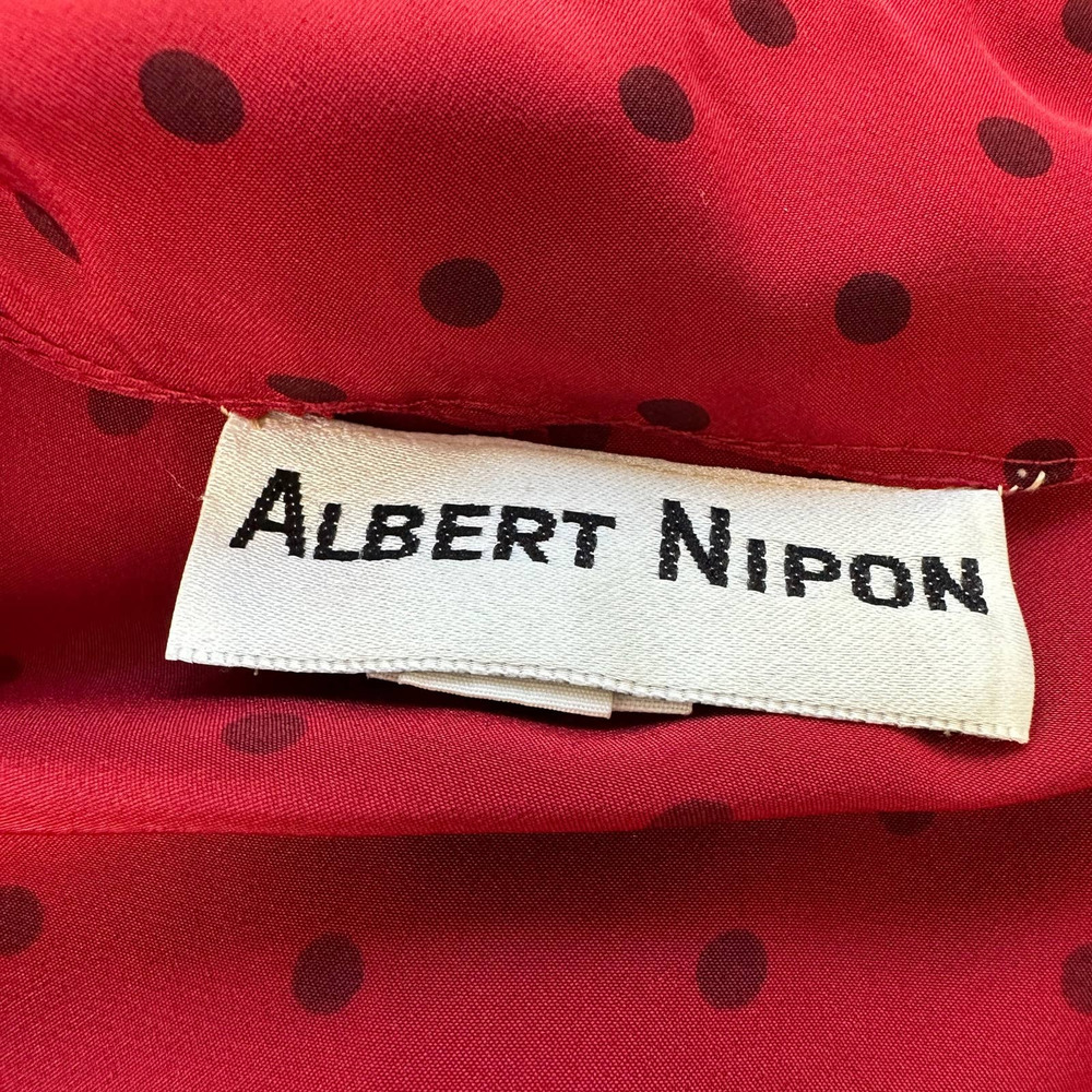 SOLD Vintage 70s 80s Albert Nipon Midi Shirt Dress Red polkadot pleated small - Picture 13 of 16